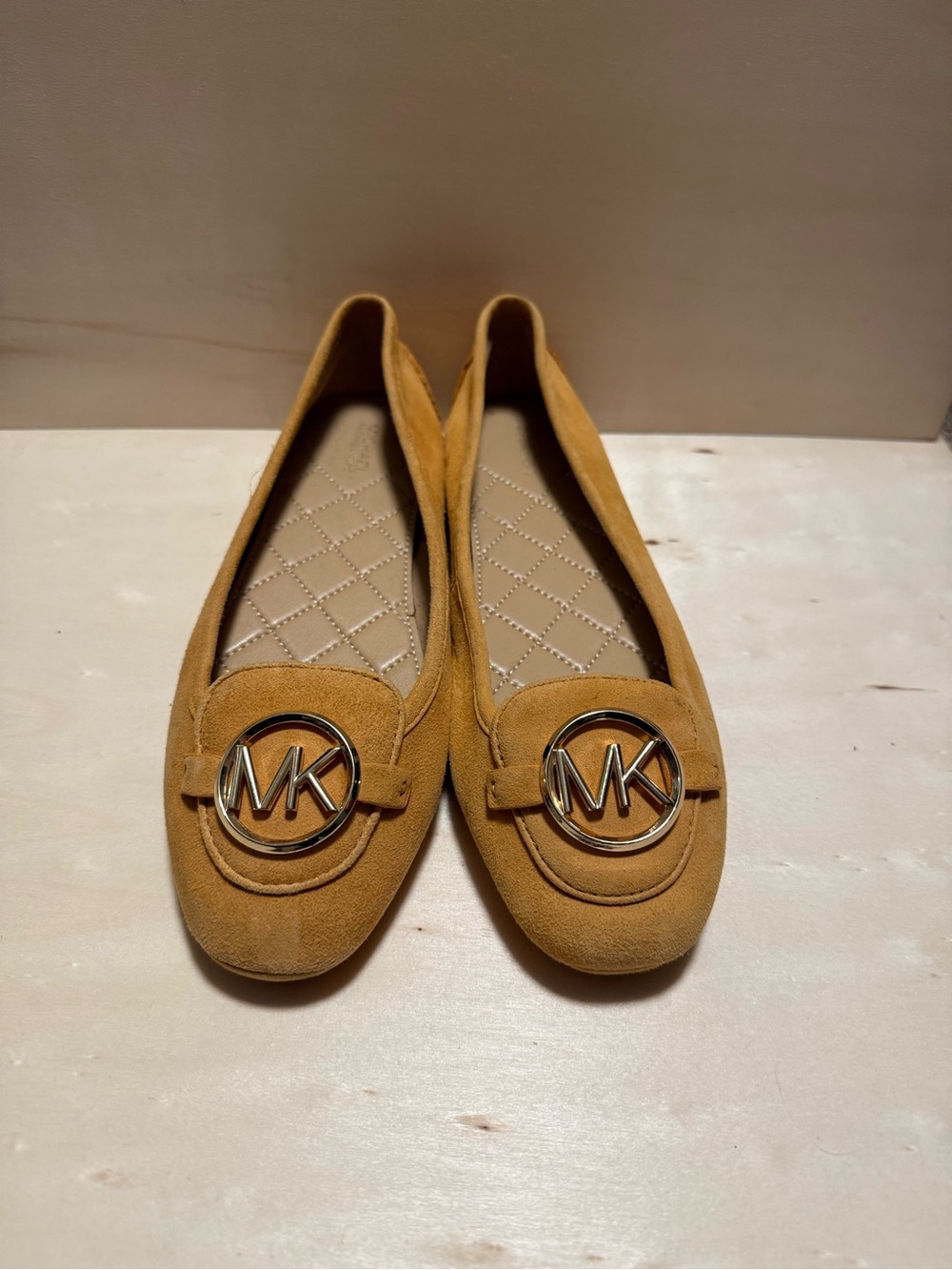 Michael Kors Tan Suede MK Logo Loafers
